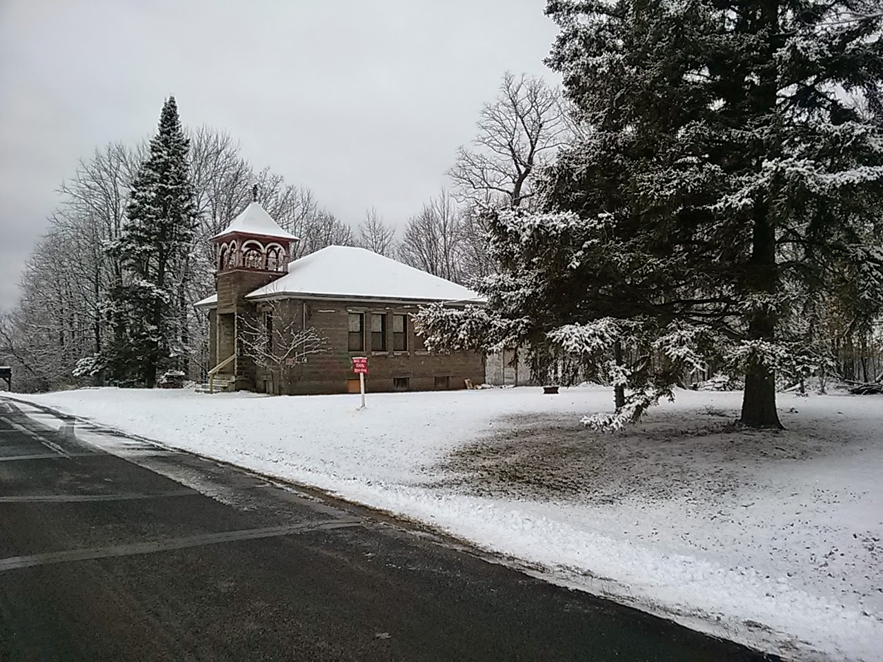 Snow on the schoolhouse