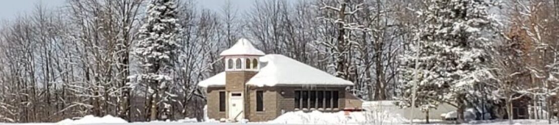 schoolhouse in snow