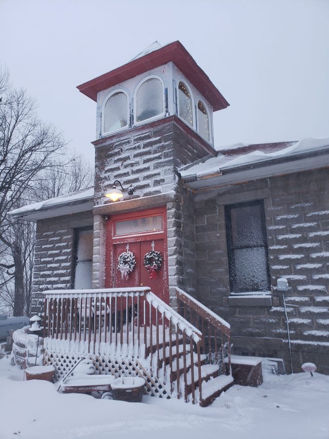 Schoolhouse with snow